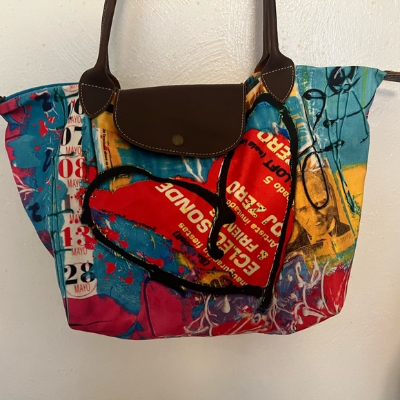 MIPOLY LARGE SCREEN PRINT BAG. Brown leather and fabric material purse. - Picture 2 of 10